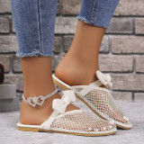 Fashionable Mesh Hollow Toe Flat Bow Slippers