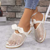Fashionable Mesh Hollow Toe Flat Bow Slippers