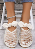 Fashionable Mesh Hollow Toe Flat Bow Slippers