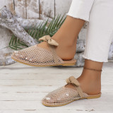 Fashionable Mesh Hollow Toe Flat Bow Slippers