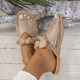 Fashionable Mesh Hollow Toe Flat Bow Slippers