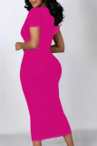 Fashion O-Neck Tight Solid Color Short-Sleeved Dress