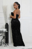 Sequined Evening Dress Sexy Strapless Irregular Train Dress