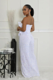 Sequined Evening Dress Sexy Strapless Irregular Train Dress