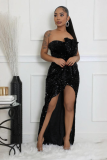 Sequined Evening Dress Sexy Strapless Irregular Train Dress