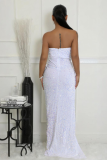 Sequined Evening Dress Sexy Strapless Irregular Train Dress