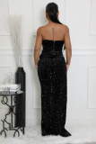 Sequined Evening Dress Sexy Strapless Irregular Train Dress