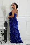 Sequined Evening Dress Sexy Strapless Irregular Train Dress