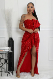 Sequined Evening Dress Sexy Strapless Irregular Train Dress