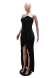 Sequined Evening Dress Sexy Strapless Irregular Train Dress