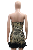 Sexy Women'S Tube Top V-Neck Sequined Lotus Leaf Flower Edge Dress