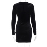 Sexy Hollow See-through Slim Long-sleeved Hip-hugging Dress