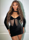 Sexy Hollow See-through Slim Long-sleeved Hip-hugging Dress