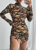 Stylish Slim Side Drawstring Long Sleeve Irregular Dress
