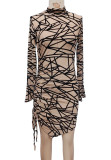 Stylish Slim Side Drawstring Long Sleeve Irregular Dress
