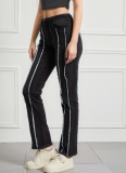 Fashionable Raw Edge Stitching Slimming High Waist High Elastic Denim Trousers