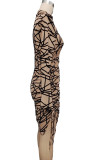 Stylish Slim Side Drawstring Long Sleeve Irregular Dress