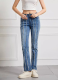 Fashionable Raw Edge Stitching Slimming High Waist High Elastic Denim Trousers