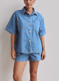 2025 Casual Retro Loose Shirt Denim Shorts Suit