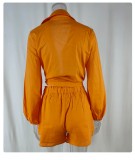 Casual Solid Color Ruffled Shorts Shirt Early Spring Lazy Style Suit