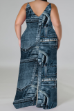 Sleeveless V-Neck Thin Sling Print Wide-Leg Jumpsuit (With Headscarf)
