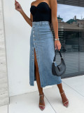 Sexy Buttoned Irregular Slit Denim Skirt