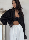 2025 Fashion French Satin Lantern Sleeve Lightweight Shirt