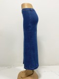 Sexy Buttoned Irregular Slit Denim Skirt