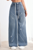 Rhinestone Studs Beads Street Hottie High Waist Straight Jeans