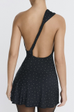 New Spring And Summer One-Shoulder Polka Dot Slim Sexy Hot Backless Dress