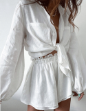 Casual Solid Color Ruffled Shorts Shirt Early Spring Lazy Style Suit