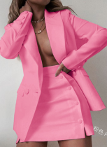 Fashionable Solid Color Blazer and Skirt Two-piece Set