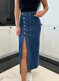 Sexy Buttoned Irregular Slit Denim Skirt