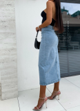Sexy Buttoned Irregular Slit Denim Skirt