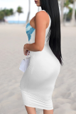 Temperament Casual Printed Sleeveless Suspender Midi Skirt