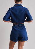 2025 Casual Retro Loose Shirt Denim Shorts Suit
