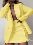 Fashionable Solid Color Blazer and Skirt Two-piece Set