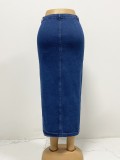 Sexy Buttoned Irregular Slit Denim Skirt