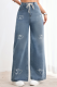 Blue Beaded Metallic Washed High-Rise Straight Denim Trousers