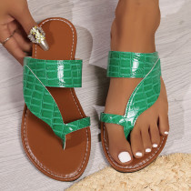 Large Size Toe Flat Slippers For Women New Style Outer Wear Pressed Pattern Herringbone Beach Sandals