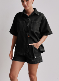 2025 Casual Retro Loose Shirt Denim Shorts Suit