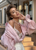 2025 Fashion French Satin Lantern Sleeve Lightweight Shirt