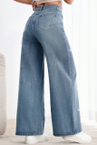 Rhinestone Studs Beads Street Hottie High Waist Straight Jeans