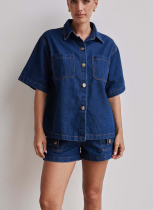 2025 Casual Retro Loose Shirt Denim Shorts Suit