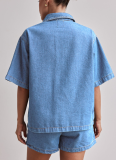 2025 Casual Retro Loose Shirt Denim Shorts Suit