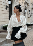 2025 Fashion French Satin Lantern Sleeve Lightweight Shirt