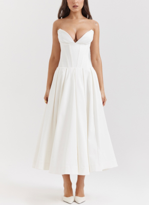 Sexy Hot Girl Sleeveless Mid-length Solid Color Tube Top Dress