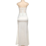 French Retro Lace Tube Top Solid Color Slim Fit Hip-hugging Skirt Suit