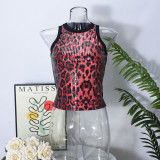 Sexy Beaded Leopard Print Midriff-baring Tank Top