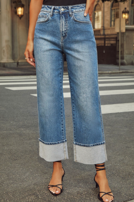Spring New Stretch Straight Jeans Retro High Waist Trousers